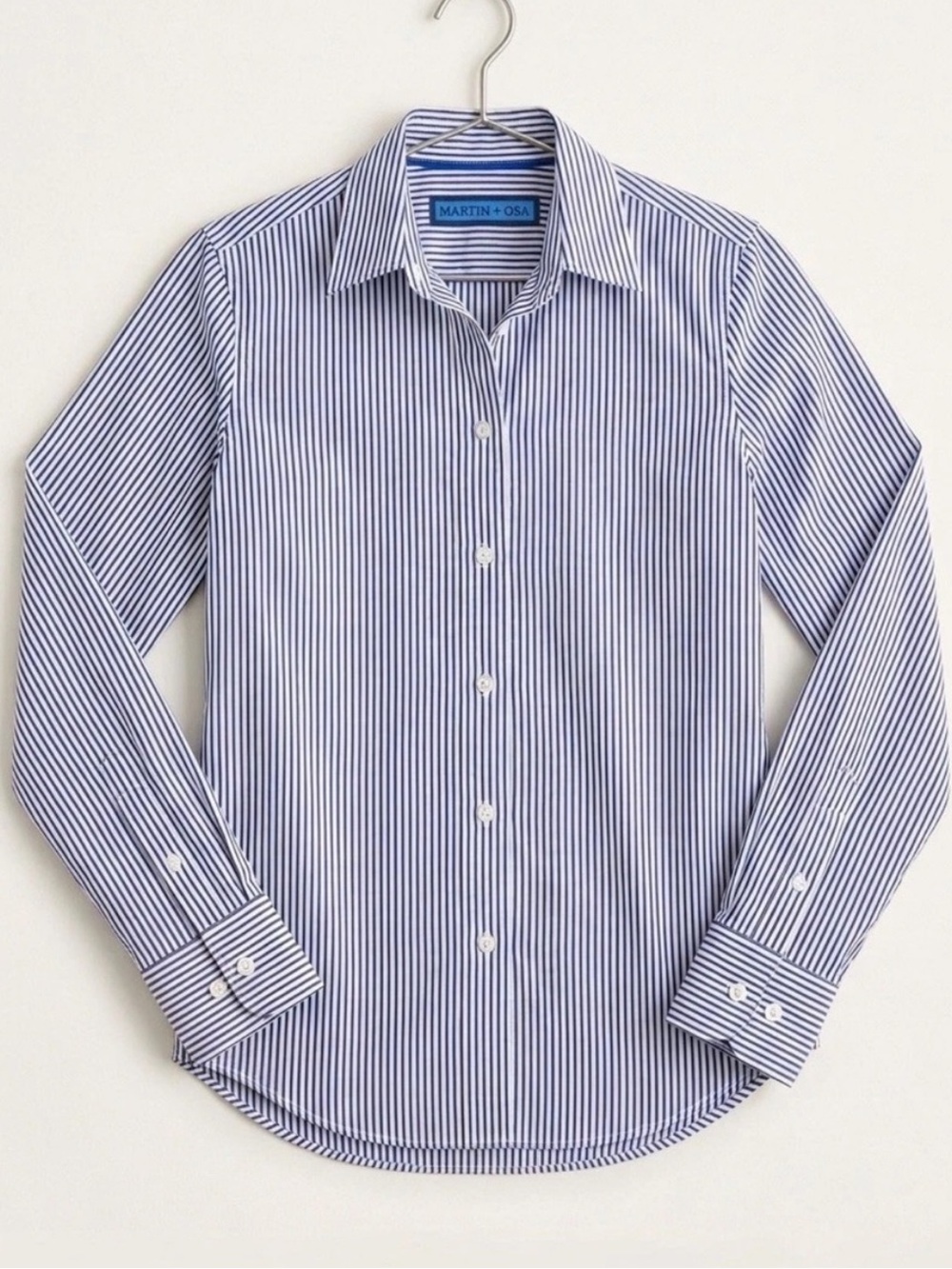 100% Cotton Striped Button Down Shirt Blue White Blouse Martin + Osa Small